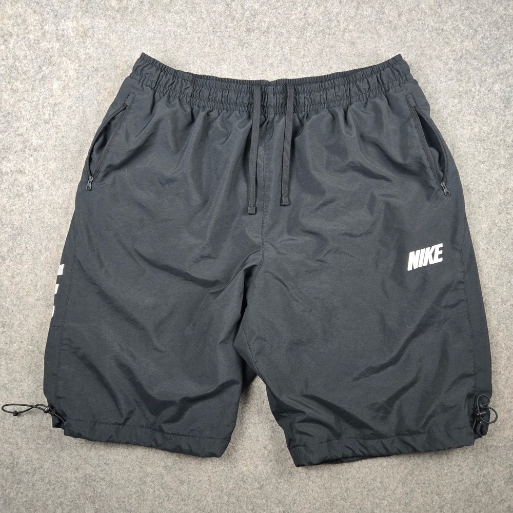 Nike Shorts Mens XXL Black Spellout Logo Drawstring Nylon Athletic Gorpcore Y2K